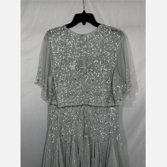 NWT $598 Mac Duggal [ 14 ] Cape Sleeve Beaded Tea A-Line Dress Powder Blue‎ - Picture 14 of 16